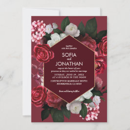 Convite Casamento outono Floral Russo Maroon Moderno