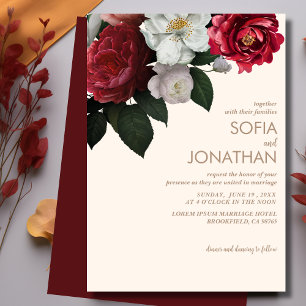Convite Casamento outono Floral Russo Moderno Maroon