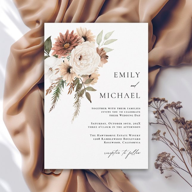 Convite Casamento outono Floral Terra Cotta Boho (Available in both printed and instant download digital formats.)
