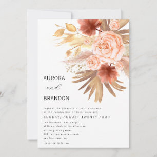Convite Casamento outono Laranja Russo Terracotta Floral B