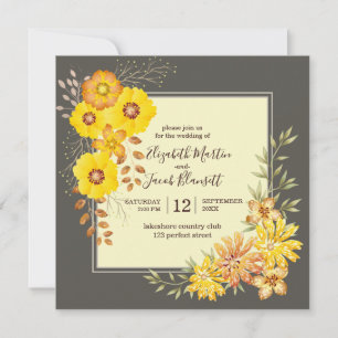 Convite Casamento outono russo Amarelo Rosas selvagens, ve