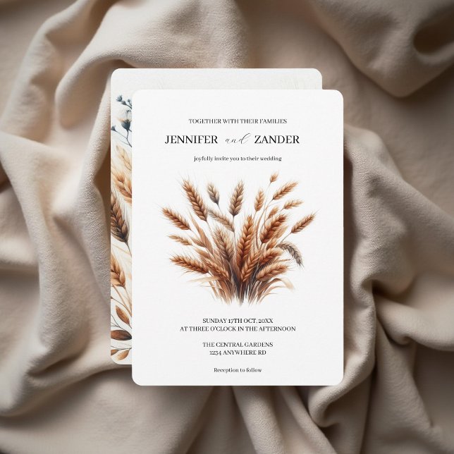 Convite Casamento outono Russo Elegante De Trigo Aquoso (Criador carregado)