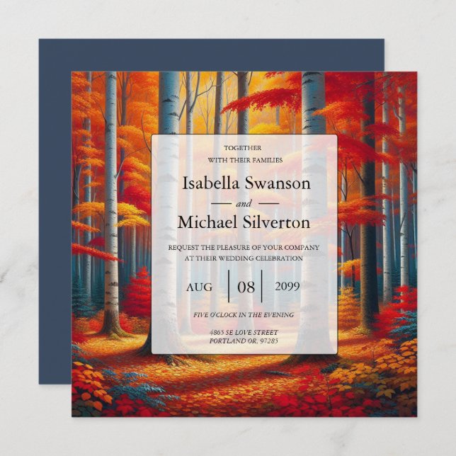 Convite Casamento outono Rustic Birch Tree (Frente/Verso)