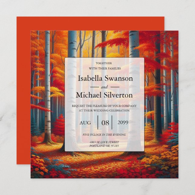 Convite Casamento outono Rustic Birch Tree (Frente/Verso)