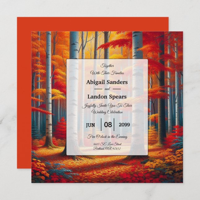 Convite Casamento outono Rustic Birch Tree (Frente/Verso)