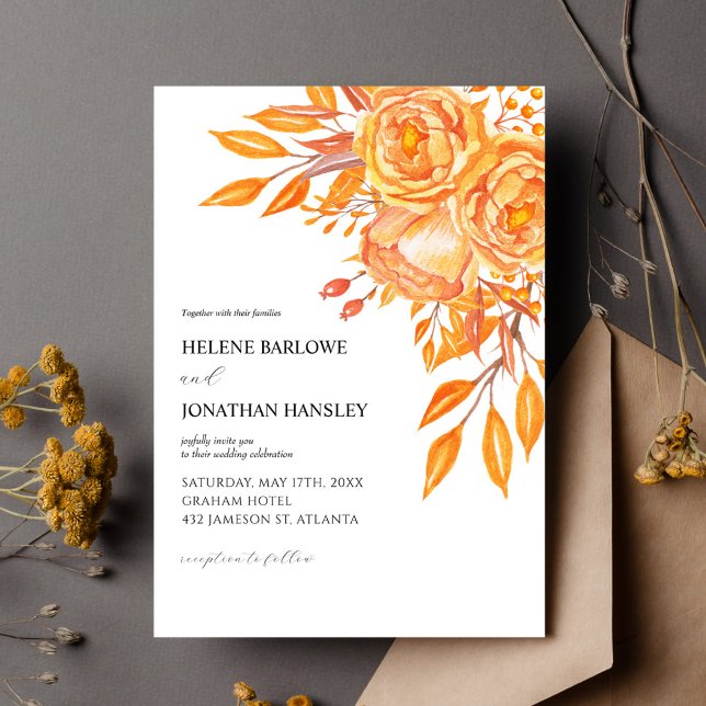 Convite Casamento outono Rustic Floral Elegante Terracotta (Rustic Floral Elegant Terracotta Fall Wedding Invitation)