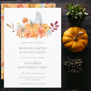 Convite Casamento outono Rustic Watercolor Orange Pumpkins