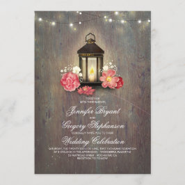 Convite Casamento outono Rustic Wood and Floral Lanterna L