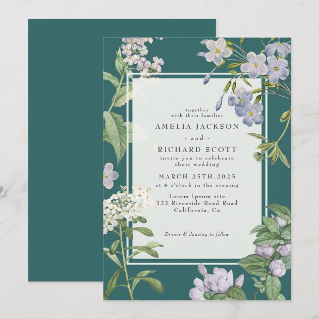 Convite Casamento outono rústico floral de Aquarela Modern (Frente/Verso)