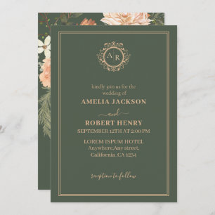 Convite Casamento outono verde-floral minimalista