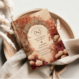 Convite Casamento outono Vintage Stone Arch