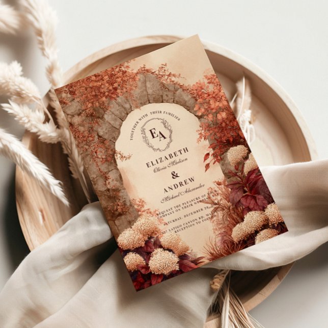 Convite Casamento outono Vintage Stone Arch (Criador carregado)