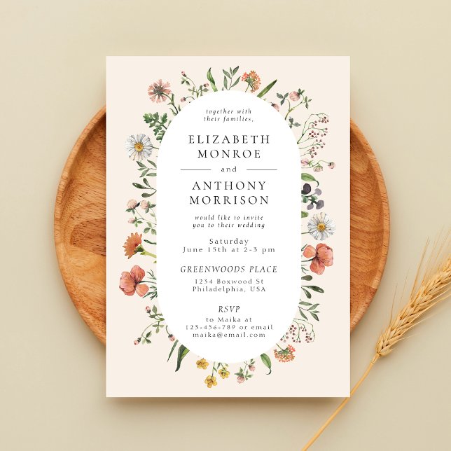 Convite Casamento Oval de Flores Silvestres de Primavera e (Criador carregado)