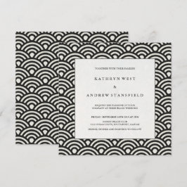 Convite Casamento Padrão Branco e Preto Quadrado Elegante