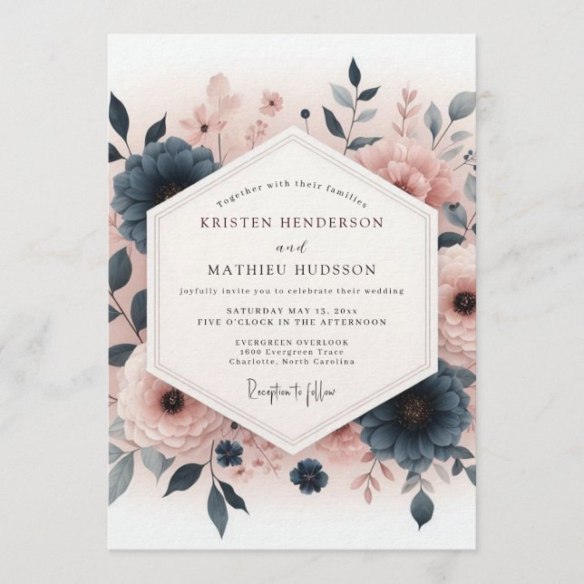 Convite Casamento Painterly Slate Blush (Frente)
