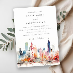 Convite Casamento Paisagem Aquarela Chicago Illinois