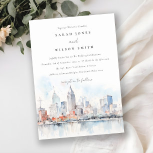 Convite Casamento Paisagem Aquarela Detroit Michigan