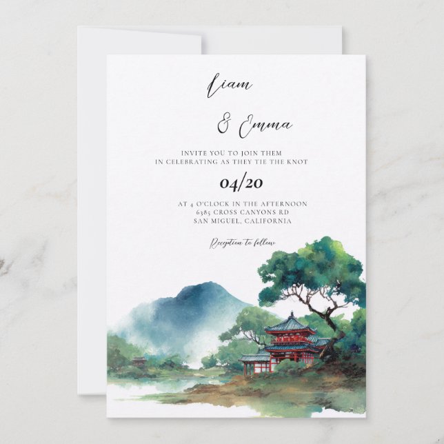 Convite Casamento Paisagem Tradicional Japonesa (Frente)