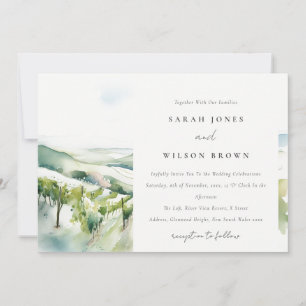 Convite Casamento Paisagem Vinícola Aquarela Pastel Suave