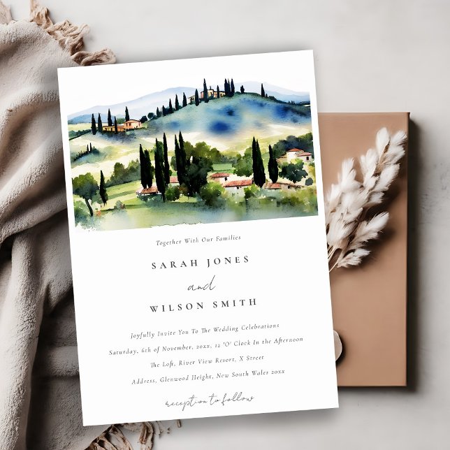 Convite Casamento paisagístico da Toscana Itália Watercolo (Criador carregado)