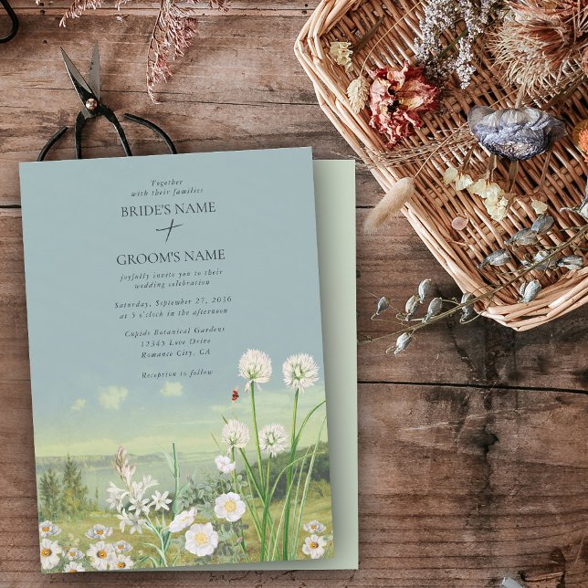 Convite Casamento paisagístico de Watercolor Wildflower (Watercolor Wildflower Mountain Landscape Wedding Invitation)