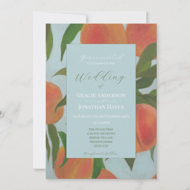Convite Casamento Pale Blue & Peaches  (Frente)