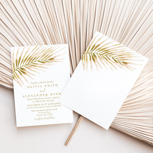 Convite Casamento Palma Dourada Tropical (Criador carregado)
