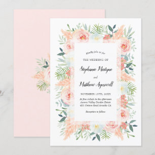 Convite Casamento Pampas de Cor Floral Rosa