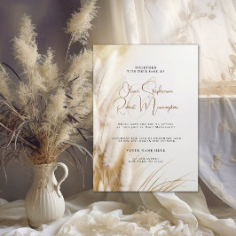 Convite Casamento | Pampas Douradas Elegantes Boêmian Flor
