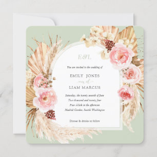Convite Casamento Pampas Grass Boho Sage Green Floral Squa