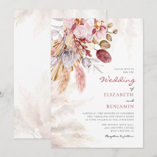 Convite Casamento Pampas Grass Floral Tan Terracotta