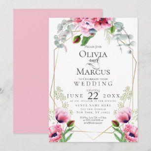 Convite CASAMENTO Papagaios e folhas cor-de-rosa