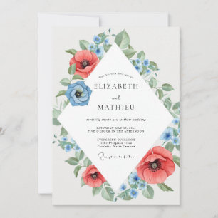 Convite Casamento Papoula Carmesim Azul