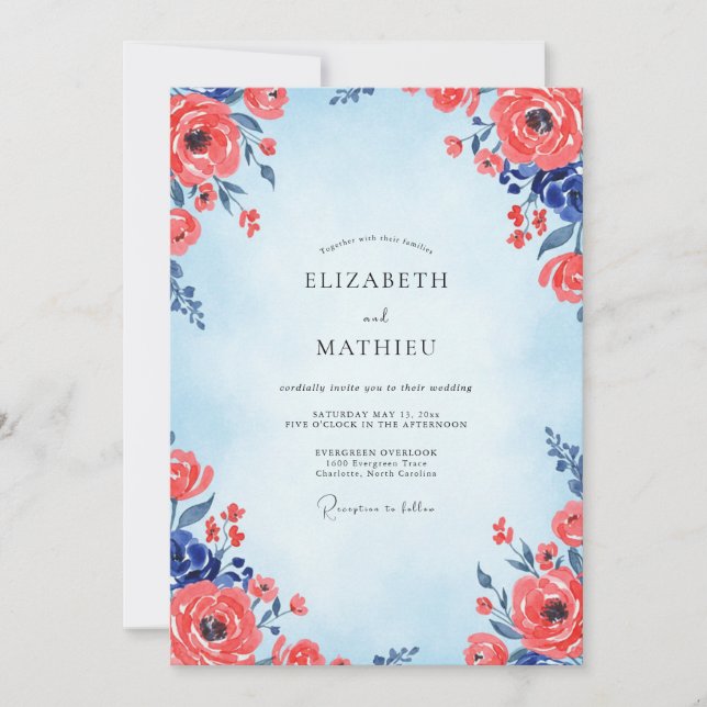 Convite Casamento Papoula Carmesim Azure (Frente)