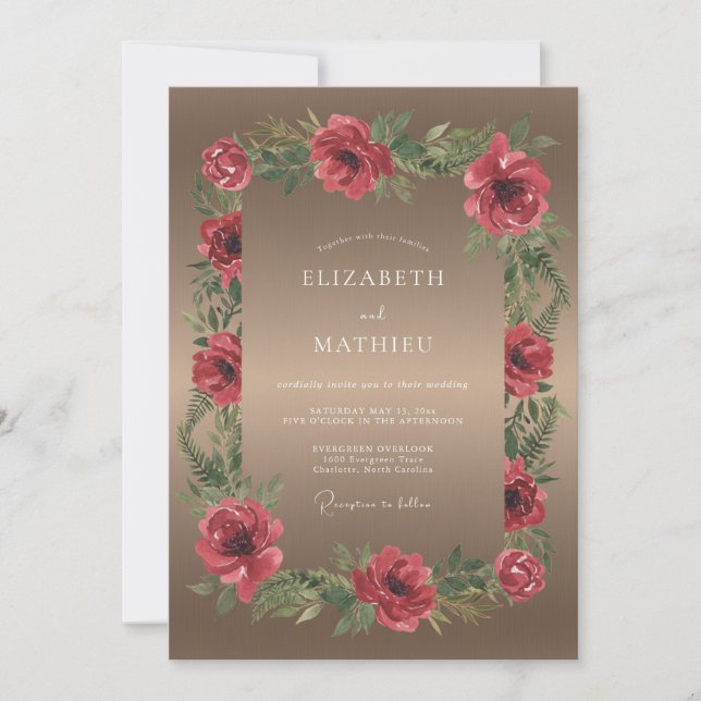 Convite Casamento Papoula Carmesim Taupe (Frente)