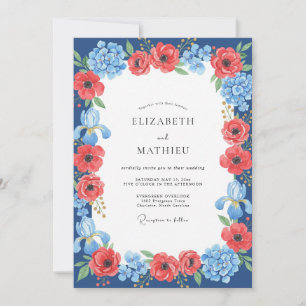 Convite Casamento Papoula Cobalto Carmesim