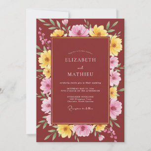 Convite Casamento Papoula Dourada Marrom