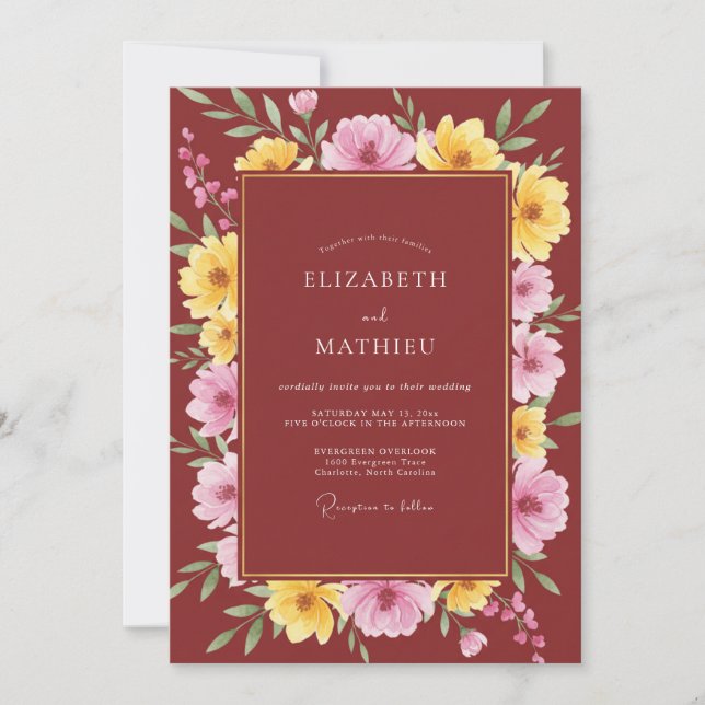 Convite Casamento Papoula Dourada Marrom (Frente)