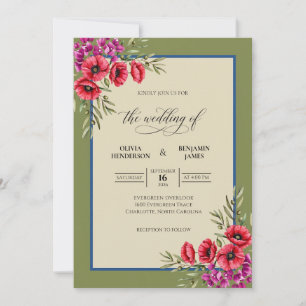 Convite Casamento Papoula Oliva Magenta