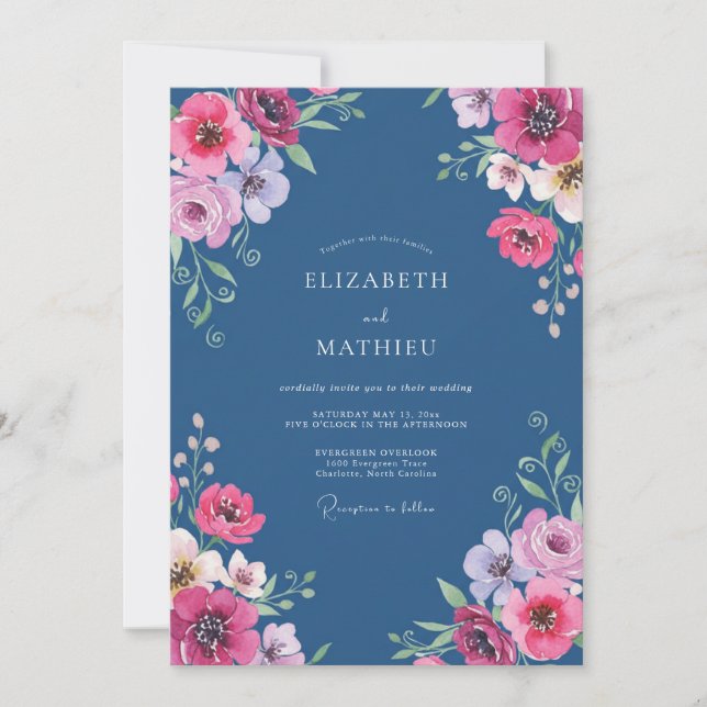 Convite Casamento Papoula Slate Magenta (Frente)