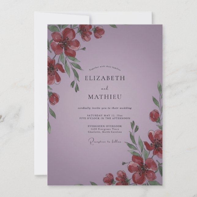 Convite Casamento Papoula Vermelha Âmbar (Frente)