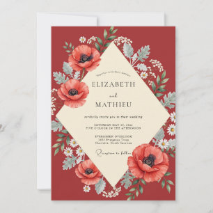 Convite Casamento Papoula Vermelho Tijolo