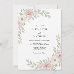Convite Casamento Pastel com Pétalas Rosadas e Folhas