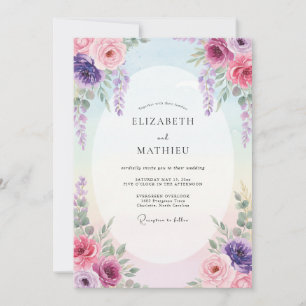 Convite Casamento Pastel Magenta Wisteria