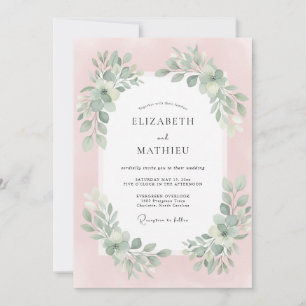 Convite Casamento Pastel Rosa Folhagem