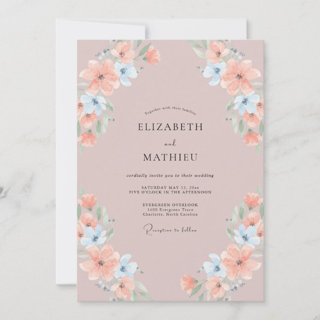 Convite Casamento Pastel Suave Rosa (Frente)