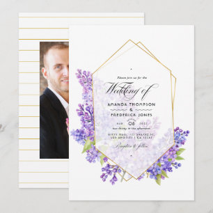 Convite Casamento Pastel Violeta e Dourado Geométrico Herb