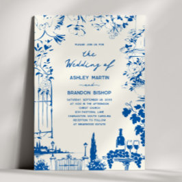 Convite Casamento Pastoral Caprichoso no Jardim em Azul Fr