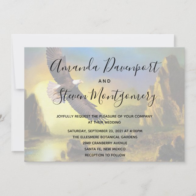 Convite Casamento Patriótico Rústico com Águia Careca Pais (Frente)