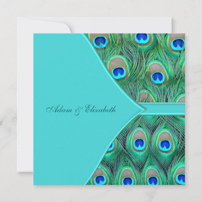Convite Casamento Pavão Azul Turquesa (Frente)